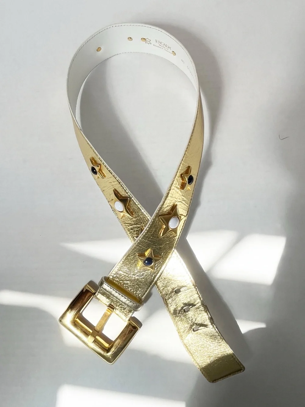 Vintage Escada Star Charm Studded Wide Gold Belt Sz 40